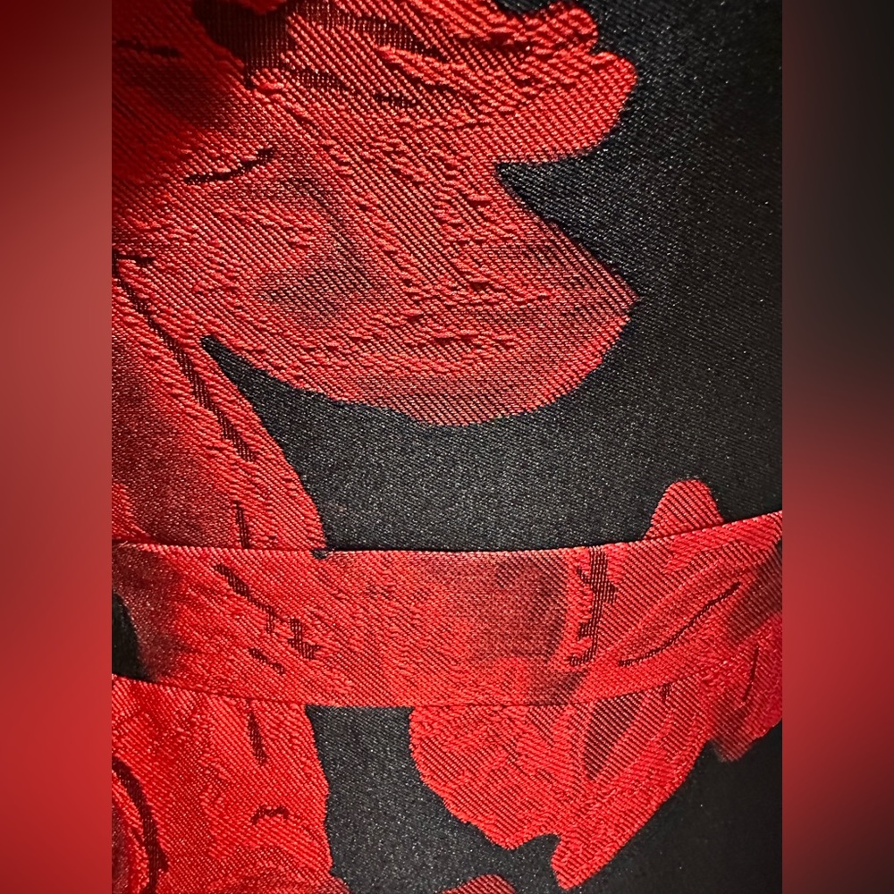 Adrianna Papell Red and Black One-Shoulder Floral Evening Dress w/POCKETS! - Picture 9 of 10